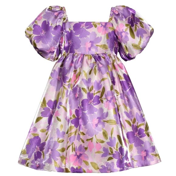Bonnie Jean Girls Size 2T-6X Floral Satin Puff Sleeve Party Dress